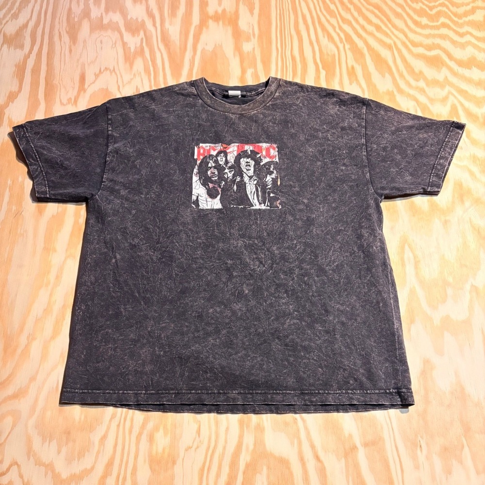 BC Ethic AC/DC Graphic‎ T-Shirt Mens XL Grey Acid Wash Mineral Wash Made in USA